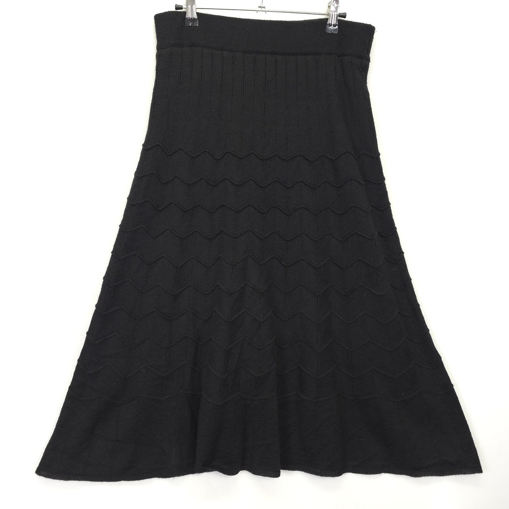 Lapis Black Knit Skirt Women L Long A-Line Wool Blend Chevron Lined Modest - Picture 2 of 11